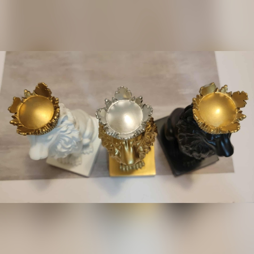 ARTGENIUS Set Of 3 Crowned Lion Statues - Picture 5 of 10